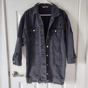 Highway Jeans Black Long Distressed 3/4 Sleeve Denim Jacket Size Medium